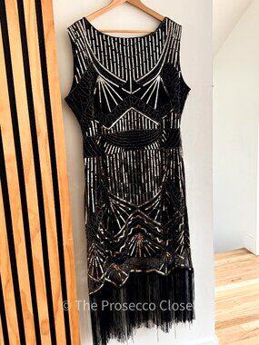 Unique Vintage Beaded Fringe Flapper Dress Gatsby Art Deco (3x)